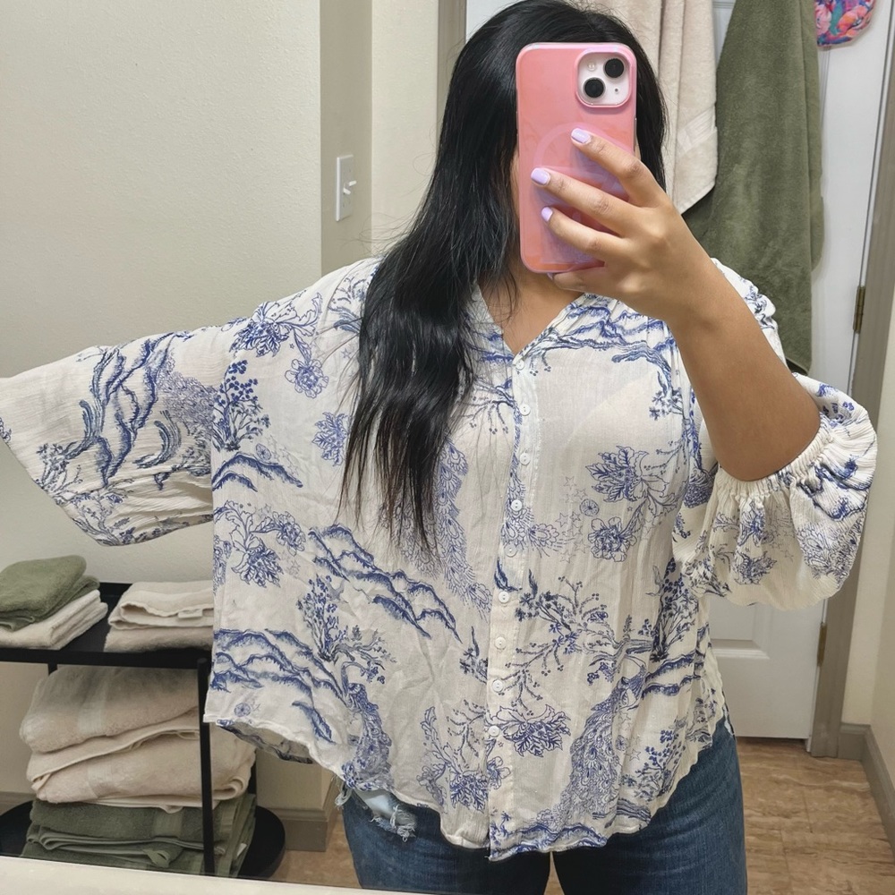 SOLD Free People Metallic Blooms ivory print top / tunic boho - Picture 9 of 9